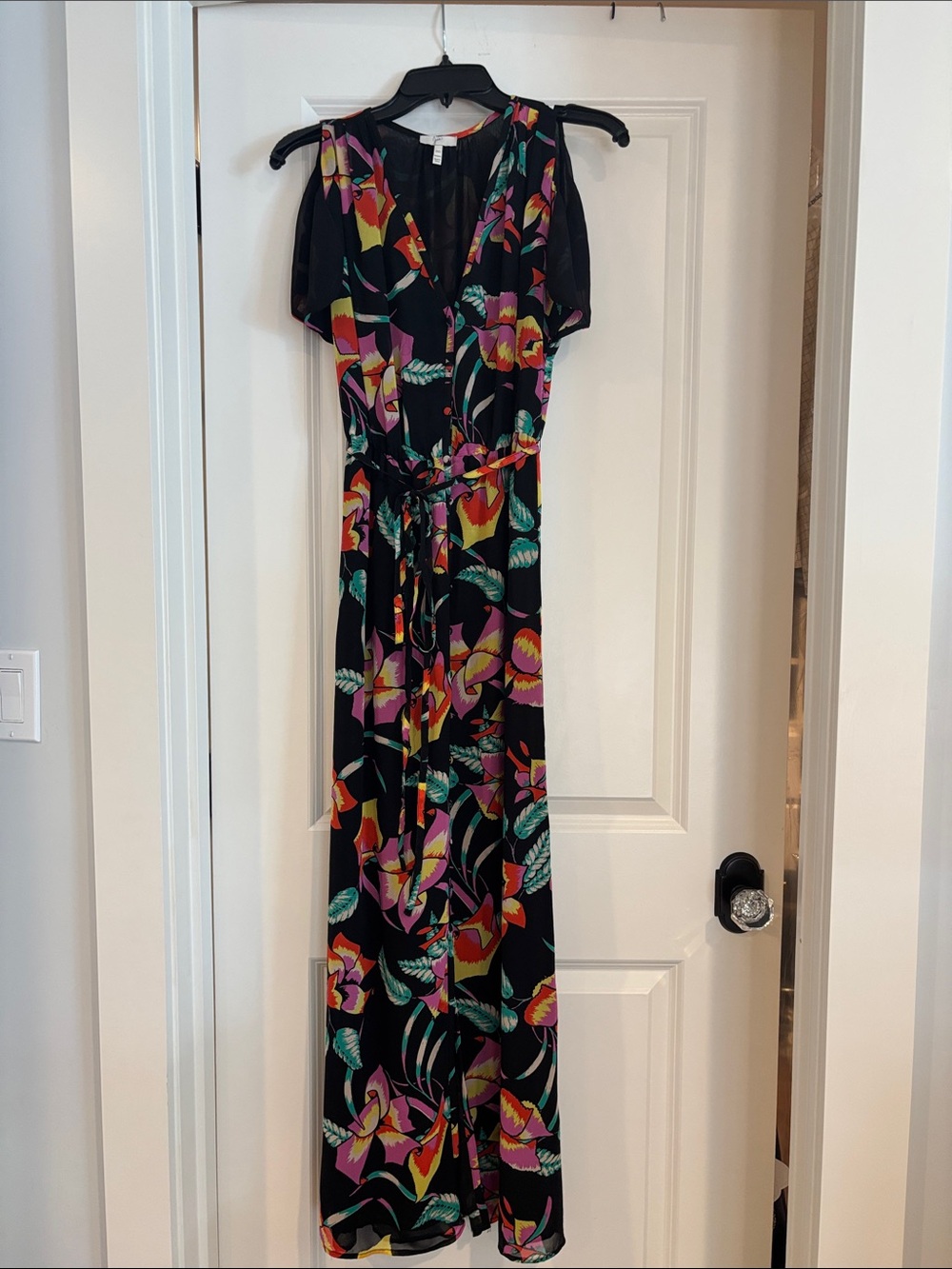 Joie Black Maxi Dress with Vibrant Floral Print